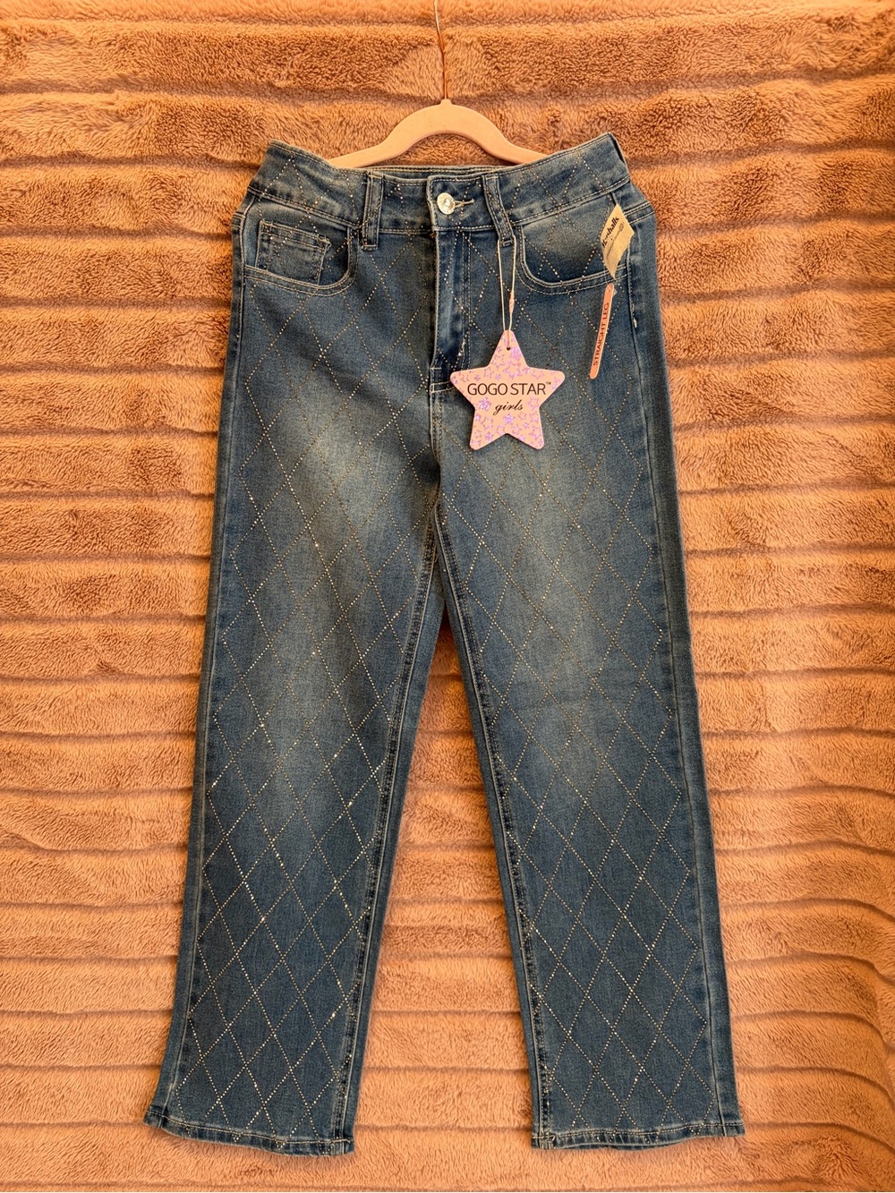 GOGO Star Girls' Blue Quilted Straight Jeans